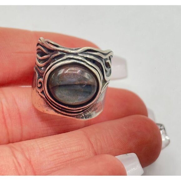Labradorite Gemstone Sterling Silver Ring Size 7 Handcrafted In Israel - Picture 8 of 8
